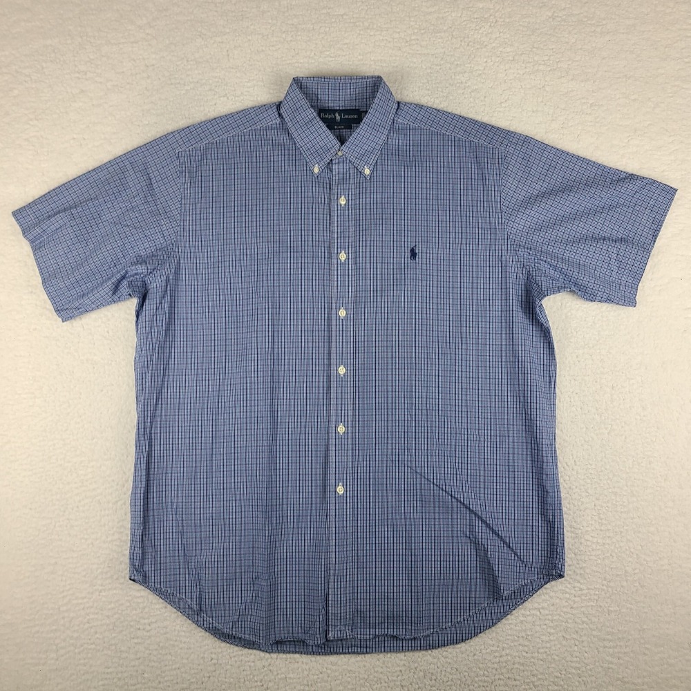 Ralph‎ Lauren Shirt Mens Large Blue Blake Cotton Casual Hawaiian Button Up VTG